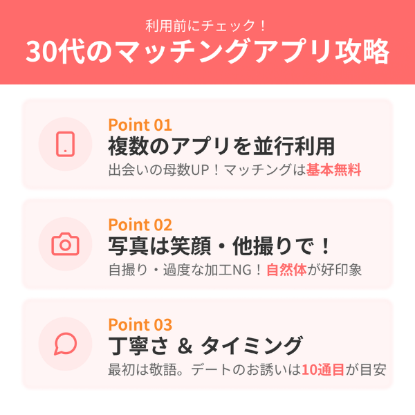利用前にチェック！30代がマッチングアプリで出会う可能性を高めるコツを紹介