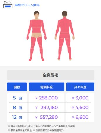 全身脱毛の料金プラン