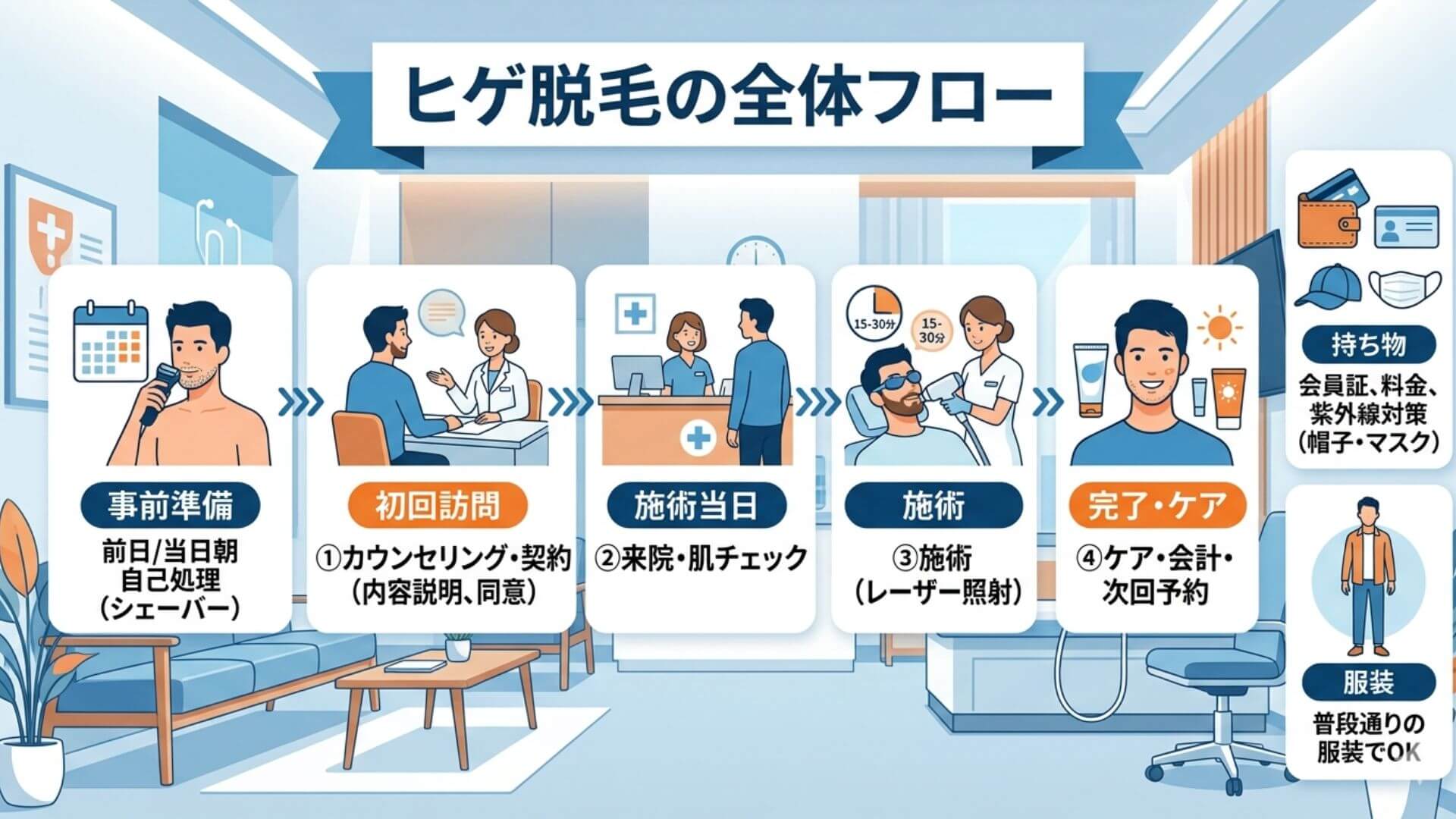 ヒゲ脱毛の流れ