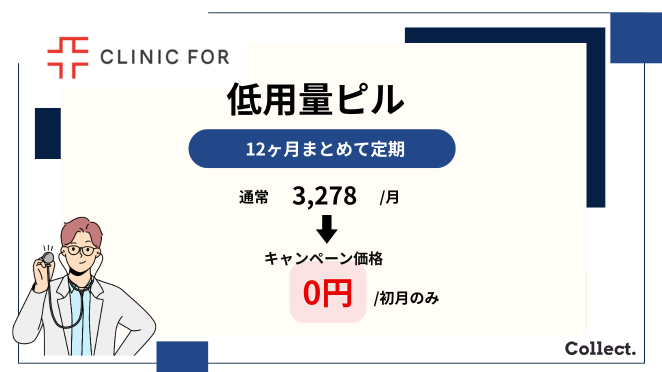 クリニックフォアの低用量ピルのクーポンコード・キャンペーン
