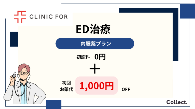 クリニックフォアのED治療のクーポンコード・キャンペーン