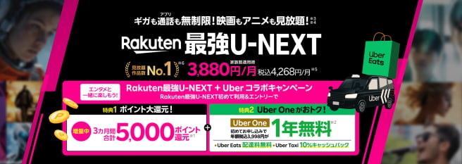 Rakuten最強U-NEXT利用開始で最大5,000ポイントプレゼント