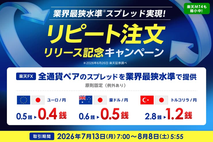 業界最狭水準スプレッド実現！リピート注文リリース記念キャンペーン