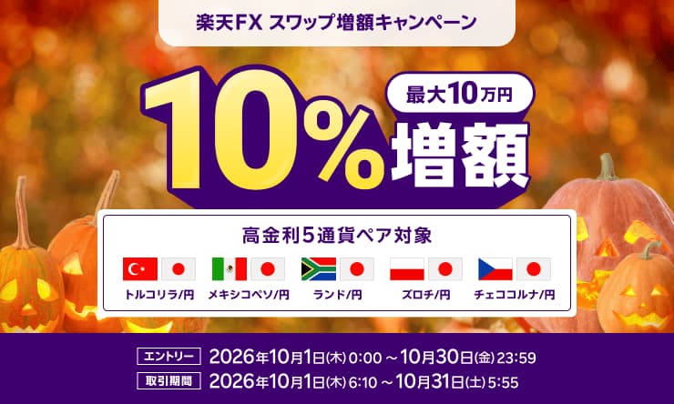 【高金利通貨5選】スワップポイント10%増額キャンペーン！
